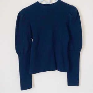 Jonathan Simkhai Levy navy blue puff sleeve sweater
